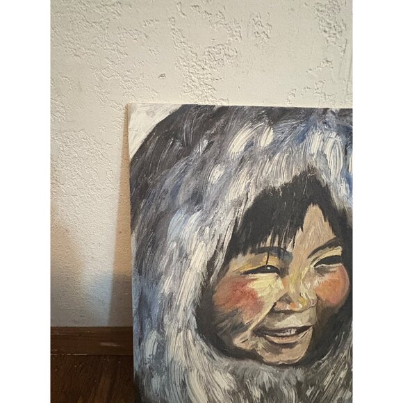 Original Oil Painting Of Inuit Child By J. Jacobsen canvas gray black READ - Picture 4 of 7